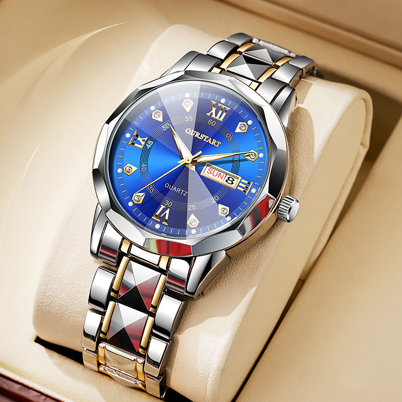Cartier Watch Tank - นาฬิกาข้อมือผู้ชายแบรนด์ชั้นนำ สไตล์ธุรกิจเรียบง่าย มีไฟกลางคืน กันน้ำ ปฏิทินคู่ สายเหล็กประดับหมุด